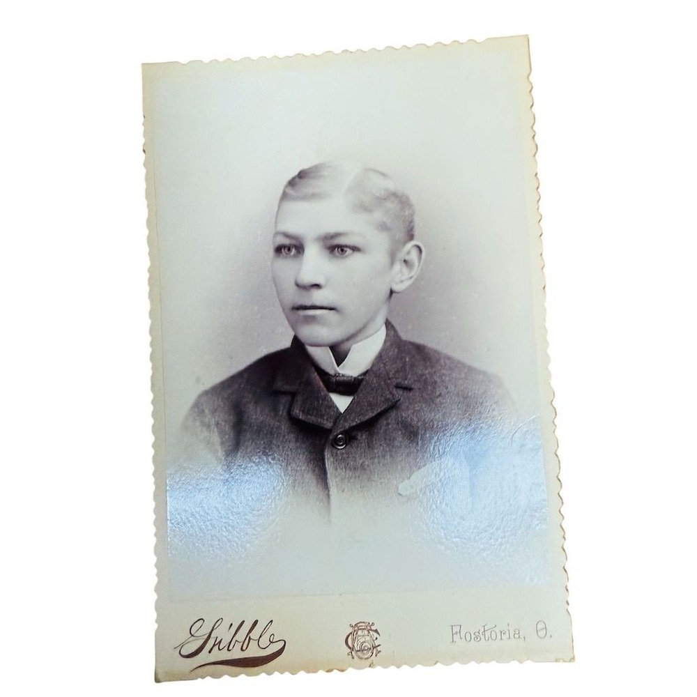 Antique Cabinet‎ Card Photo Young Man Fostoria Ohio Vintage Original 4x6 sepia